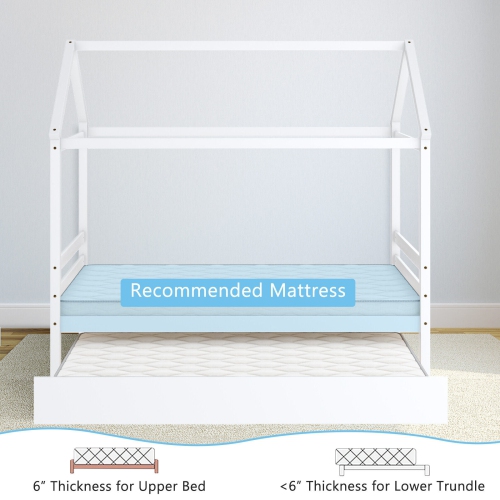 Kids Platform Bed Frame with Roof Design for Bedroom or Playroom