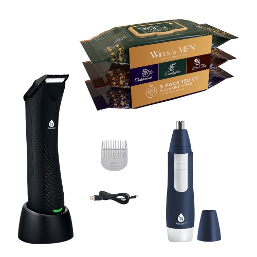 PURSONIC  Â€“ Mario Lopez Wireless Body Hair Trimmer & Shaver + Nose And Ear Hair Trimmer + Menâ€S Assorted Face And Body Wipes (3-Pack, 150 Wipes)