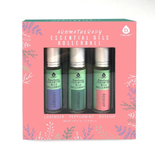 PURSONIC  Aromatherapy Essential Oil Rollerballs (Lavender, Peppermint, Rosehip)
