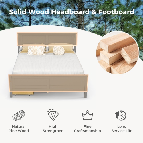 Bed Frame with Solid Wood Headboard and Under bed Storage Drawers