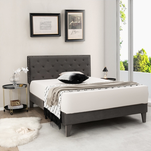 Upholstered Platform Bed with Tufted Headboard for Modern Bedroom Style