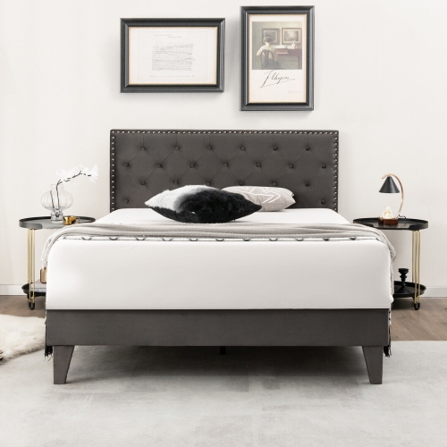 Upholstered Platform Bed with Tufted Headboard for Modern Bedroom Style