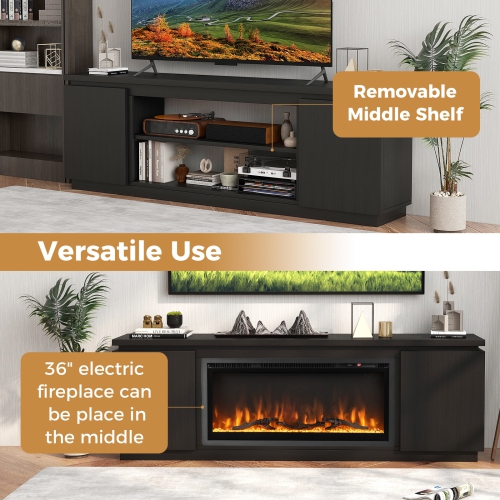 Meuble-foyer pour téléviseur jusqu'à 80 po avec 3 tablettes réglables - Noir