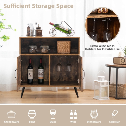 Mid-Century Wooden Storage Cabinet with Built-In Wine Glass Holders