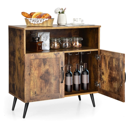 Mid-Century Wooden Storage Cabinet with Built-In Wine Glass Holders