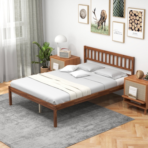 Bed Frame with Wood Construction, Headboard, and Slat Support