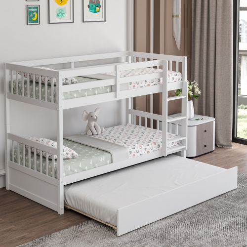 Wooden Bunk Bed Frame with Ladder and Trundle Bed Storage