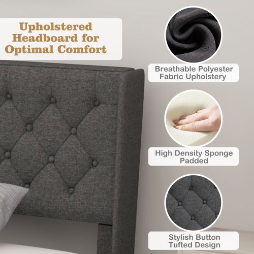 Sturdy Platform Bed with Upholstered Frame and Button Tufted Headboard