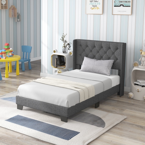 Sturdy Platform Bed with Upholstered Frame and Button Tufted Headboard