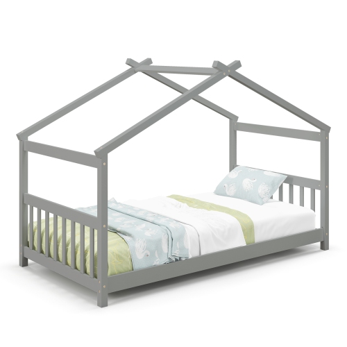 Wooden House Bed Frame with Roof Design for Kids Bedroom