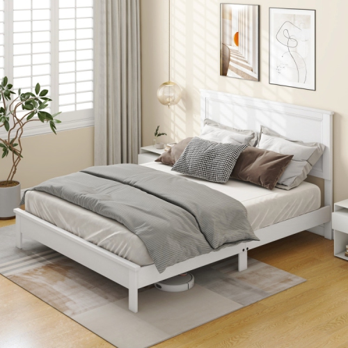 Platform Bed Frame with Slats, High Headboard, and Rubber wood Legs