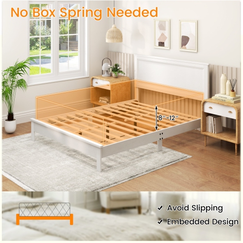Platform Bed Frame with Slats, High Headboard, and Rubber wood Legs