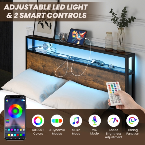 Modern Bed Frame with Smart LED Lights and Storage Drawers for Bedroom