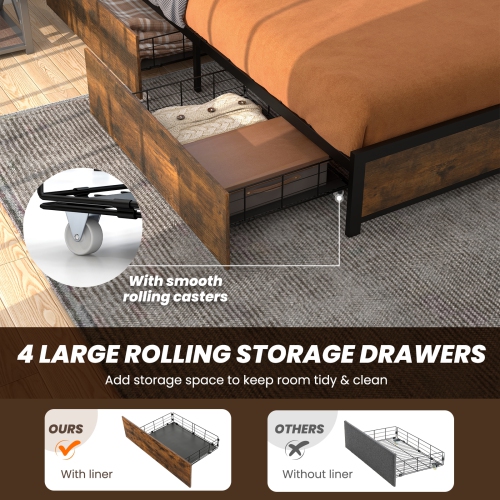 Modern Bed Frame with Smart LED Lights and Storage Drawers for Bedroom