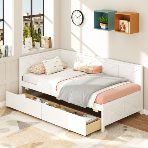 Wooden Daybed with Built-in Storage Drawers, Box Spring Not Needed