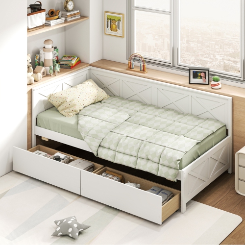 Wooden Daybed with Built-in Storage Drawers, Box Spring Not Needed