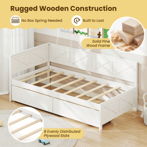 Wooden Daybed with Built-in Storage Drawers, Box Spring Not Needed