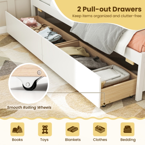 Wooden Daybed with Built-in Storage Drawers, Box Spring Not Needed