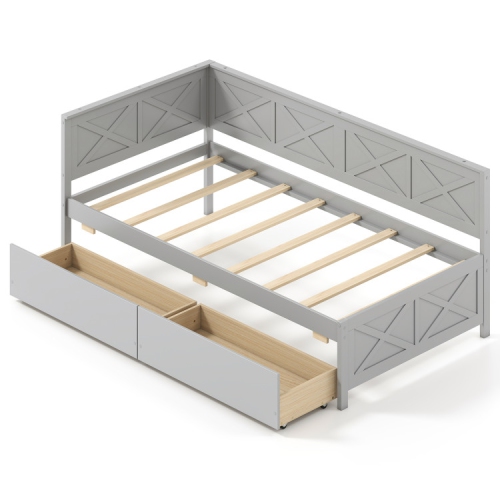 Wooden Daybed with Built-in Storage Drawers, Box Spring Not Needed