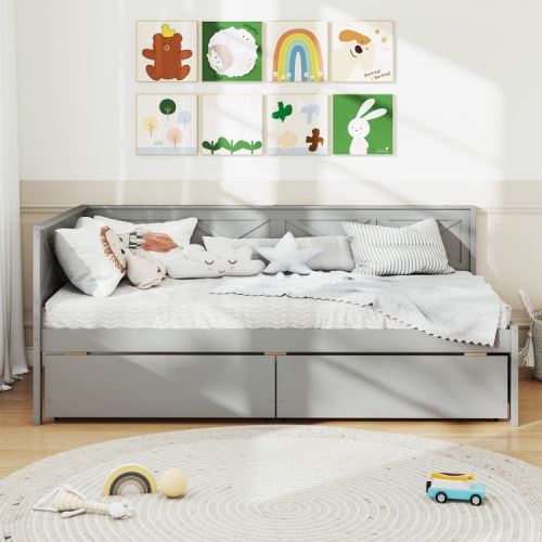 Wooden Daybed with Built-in Storage Drawers, Box Spring Not Needed