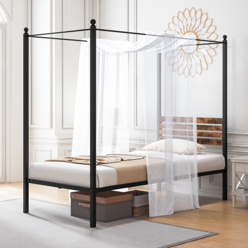 Stylish Canopy Bed Frame with Strong Support and Under Bed Storage