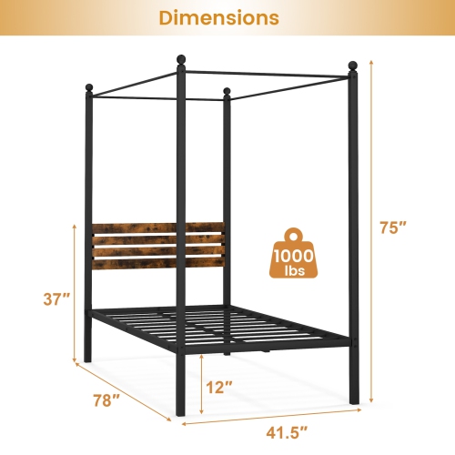 Stylish Canopy Bed Frame with Strong Support and Under Bed Storage