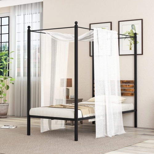 Stylish Canopy Bed Frame with Strong Support and Under Bed Storage