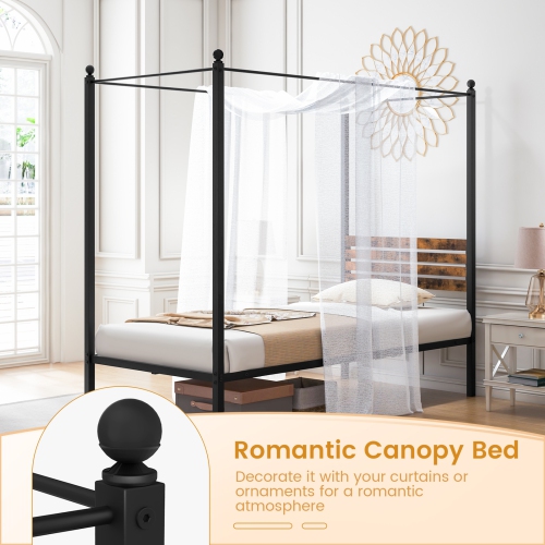 Stylish Canopy Bed Frame with Strong Support and Under Bed Storage