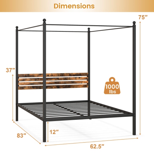 Stylish Canopy Bed Frame with Strong Support and Under Bed Storage