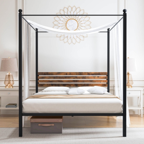 Stylish Canopy Bed Frame with Strong Support and Under Bed Storage