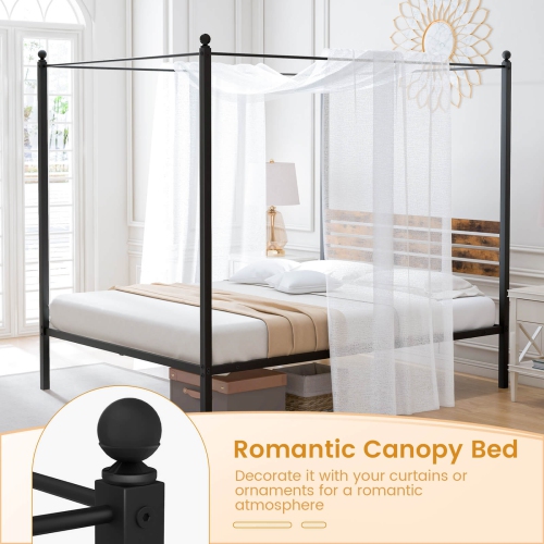 Stylish Canopy Bed Frame with Strong Support and Under Bed Storage