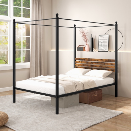 Stylish Canopy Bed Frame with Strong Support and Under Bed Storage