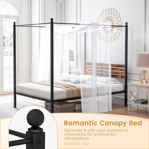 Stylish Canopy Bed Frame with Strong Support and Under Bed Storage