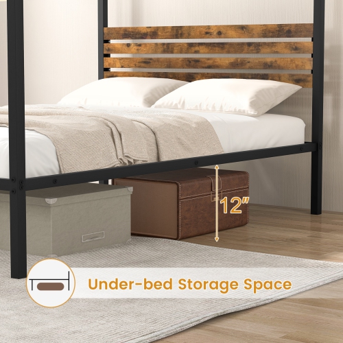 Stylish Canopy Bed Frame with Strong Support and Under Bed Storage