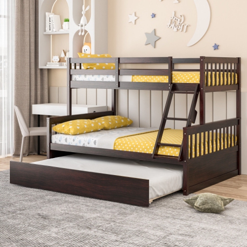 Convertible Bunk Bed with Pull Out Trundle for Kids or Guest Room