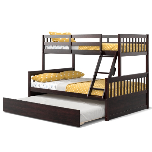 Convertible Bunk Bed with Pull Out Trundle for Kids or Guest Room