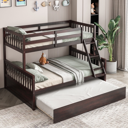 Convertible Bunk Bed with Pull Out Trundle for Kids or Guest Room