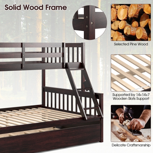 Convertible Bunk Bed with Pull Out Trundle for Kids or Guest Room