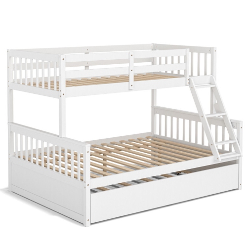 Convertible Bunk Bed with Pull Out Trundle for Kids or Guest Room