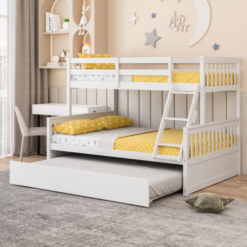 Convertible Bunk Bed with Pull Out Trundle for Kids or Guest Room