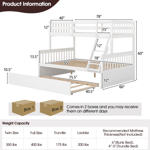 Convertible Bunk Bed with Pull Out Trundle for Kids or Guest Room