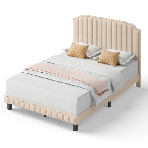 Heavy Duty Upholstered Bed Frame with Rivet Headboard