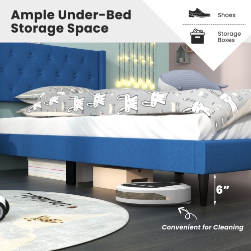 Stylish Upholstered Bed with Wing back Tufted Headboard