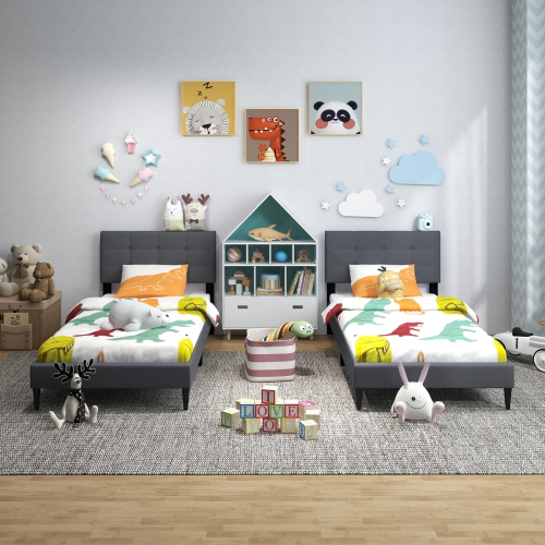 Modern Upholstered Bed Frame with Tufted Button Headboard