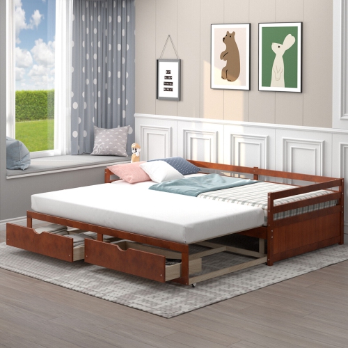 Extendable Daybed with Trundle and 2 Storage Drawers for Bedroom or Guest Room