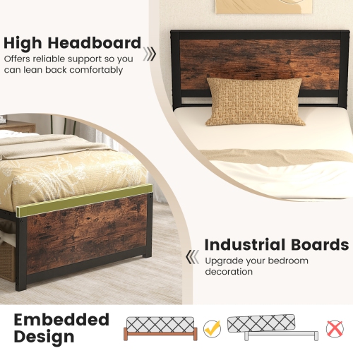 Bedroom Metal Bed with High Headboard and Silent Bar Design