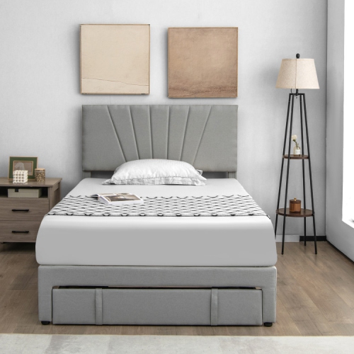 Upholstered Platform Bed Frame with Storage Drawer and Adjustable Headboard