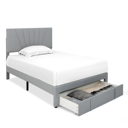 Upholstered Platform Bed Frame with Storage Drawer and Adjustable Headboard