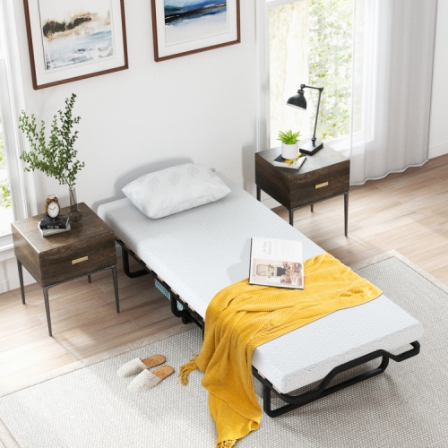 Lit pliant portatif avec matelas en mousse confortable et roulettes verrouillables