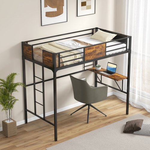 Sturdy Metal Loft Bed with Integrated Desk, Storage, and Ladder